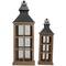 Brown Wood Lighthouse Style Candle Lantern Set